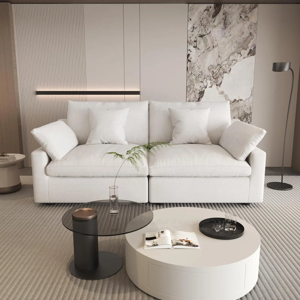 Deluxe Slope Cloud Sectional Sofas | Linen White Loveseats 80" Modular Design 2-seaters