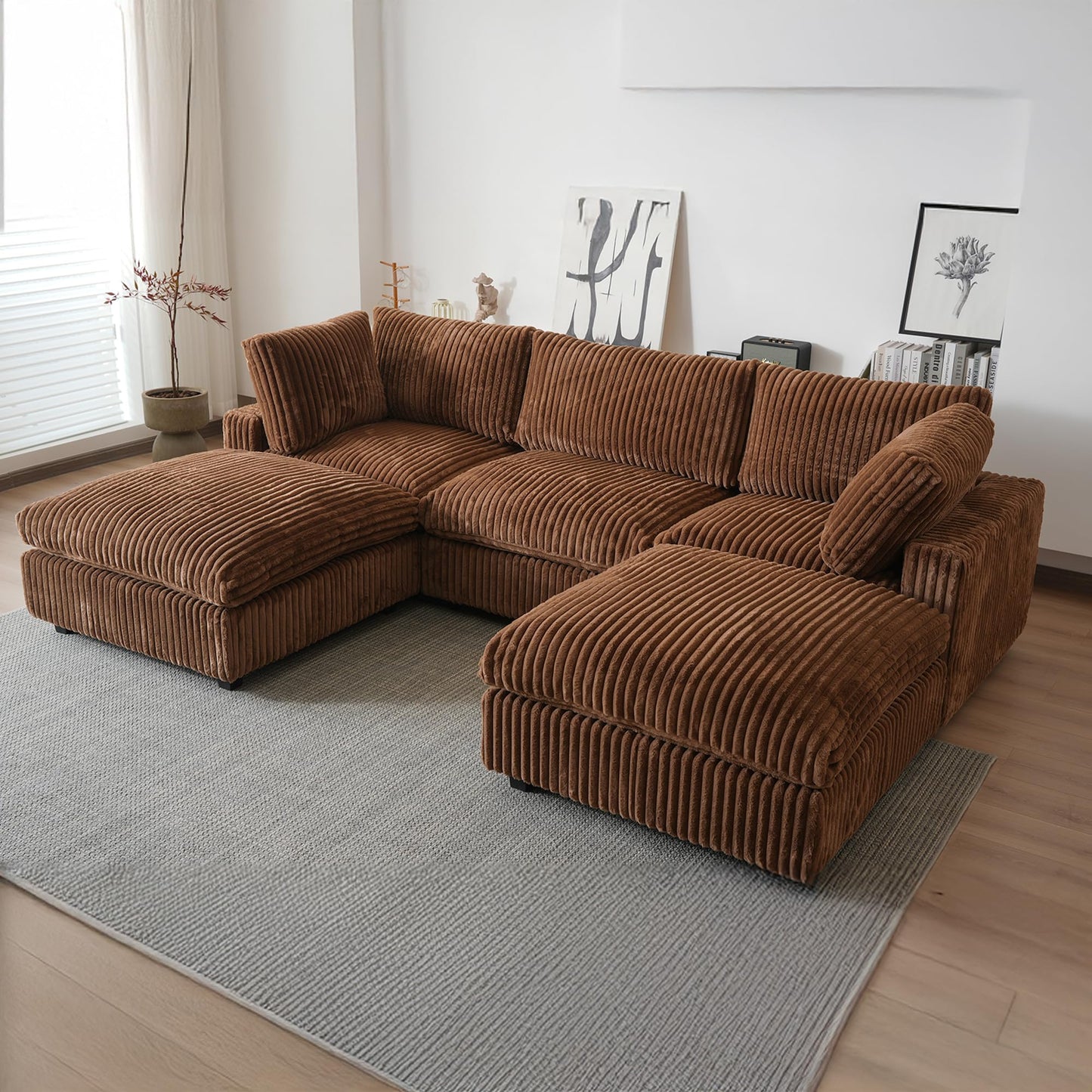 Cloud Couch Modular Sectional Sofa,157" Oversized U Shaped Couch with Ottoman,6 Seater Convertible Sofa,Comfy Plush Couches for Living Room,Covers Washable&amp;Replaceable (White)