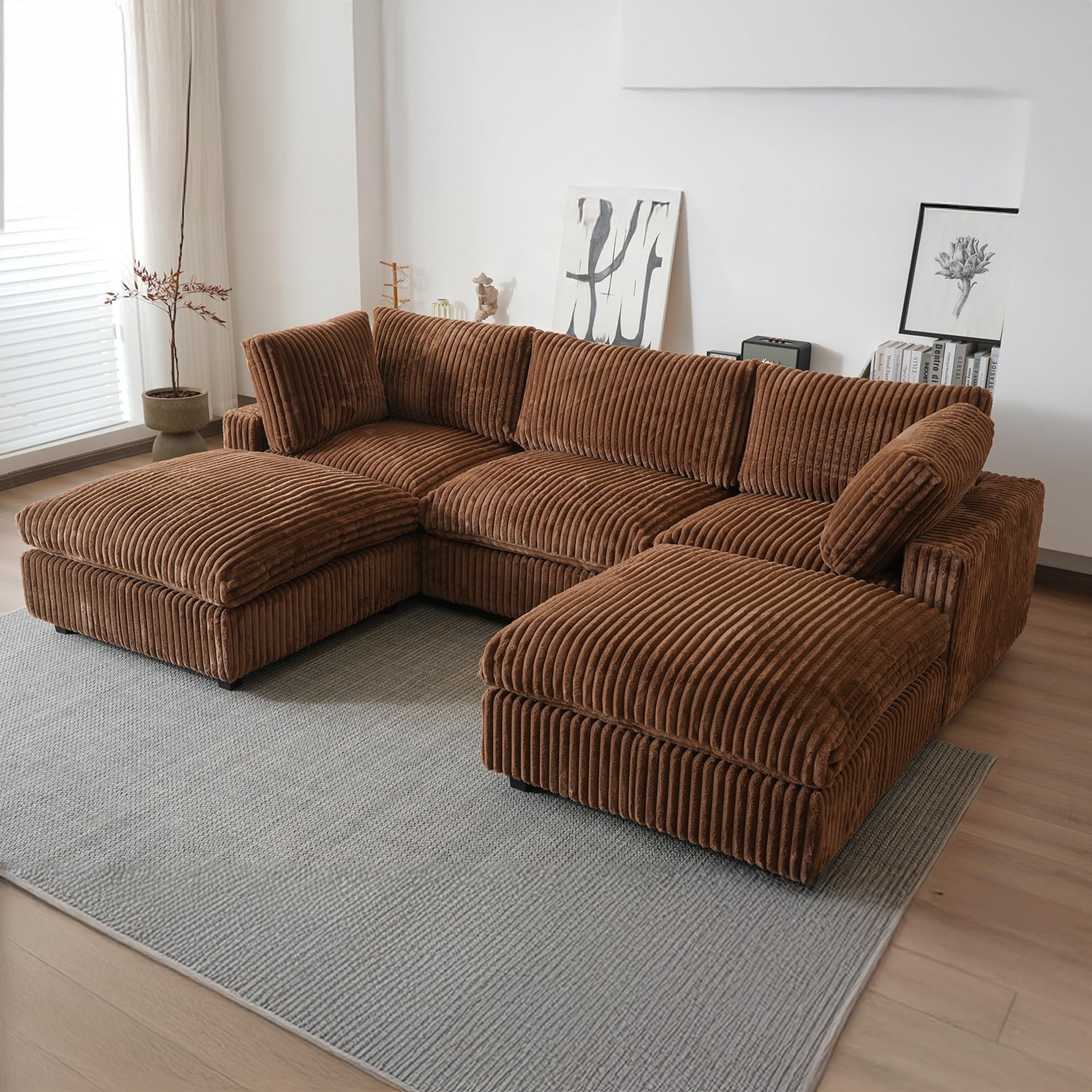 Cloud Couch Modular Sectional Sofa,157" Oversized U Shaped Couch with Ottoman,6 Seater Convertible Sofa,Comfy Plush Couches for Living Room,Covers Washable&amp;Replaceable (White)