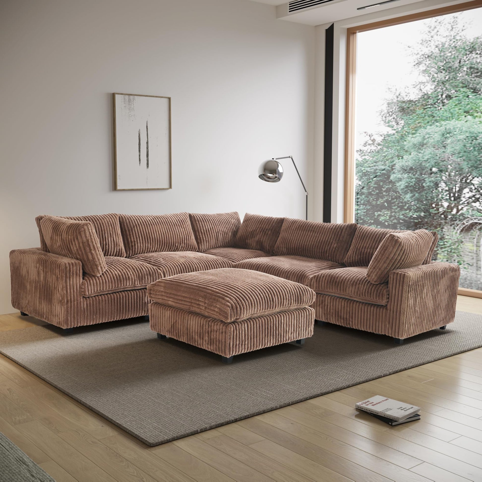 Cloud Couch Modular Sectional Sofa,157" Oversized U Shaped Couch with Ottoman,6 Seater Convertible Sofa,Comfy Plush Couches for Living Room,Covers Washable&amp;Replaceable (White)