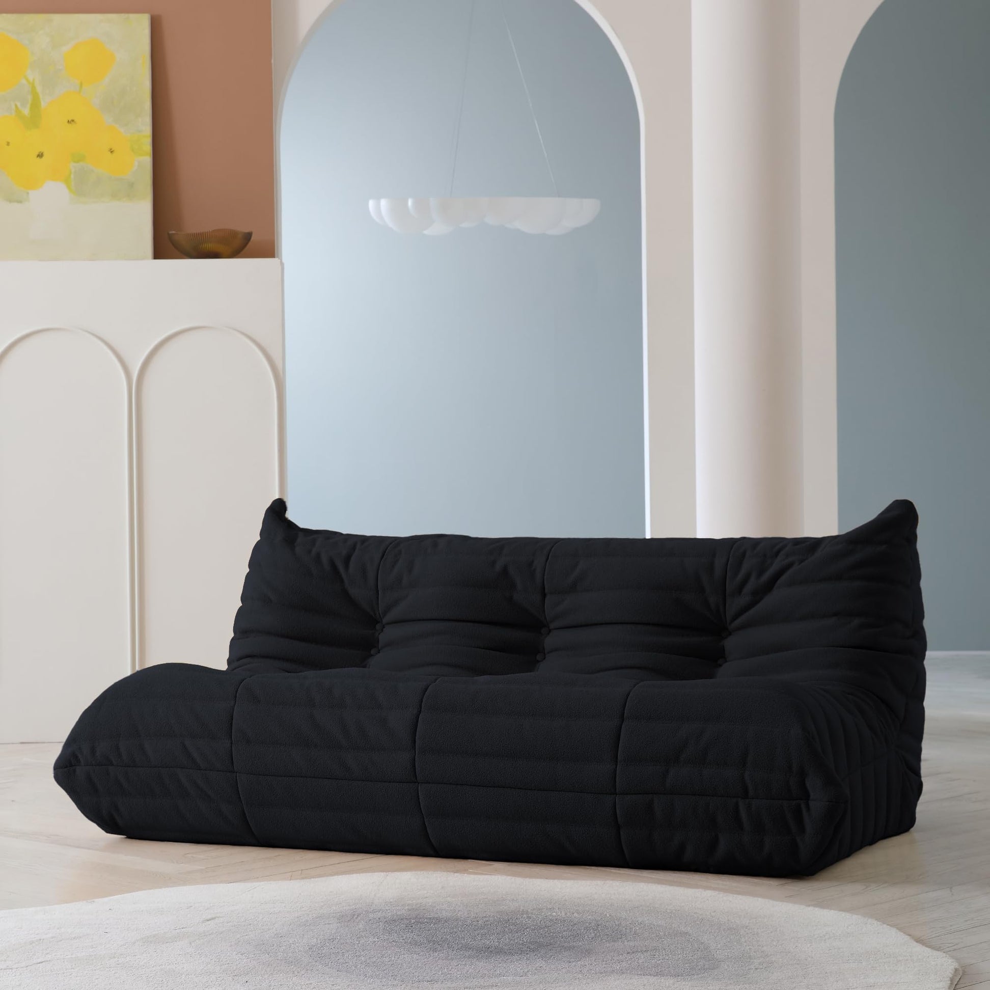 Lazy Floor Sofa, 89 inch Soft Teddy Velvet 3 Seat Minimalist Couches, Tatami Sofa, Fireside Chair, Corner Relax Couch for Living Room Bedroom Salon Office Floor Lounge(3 Seat, Blue)