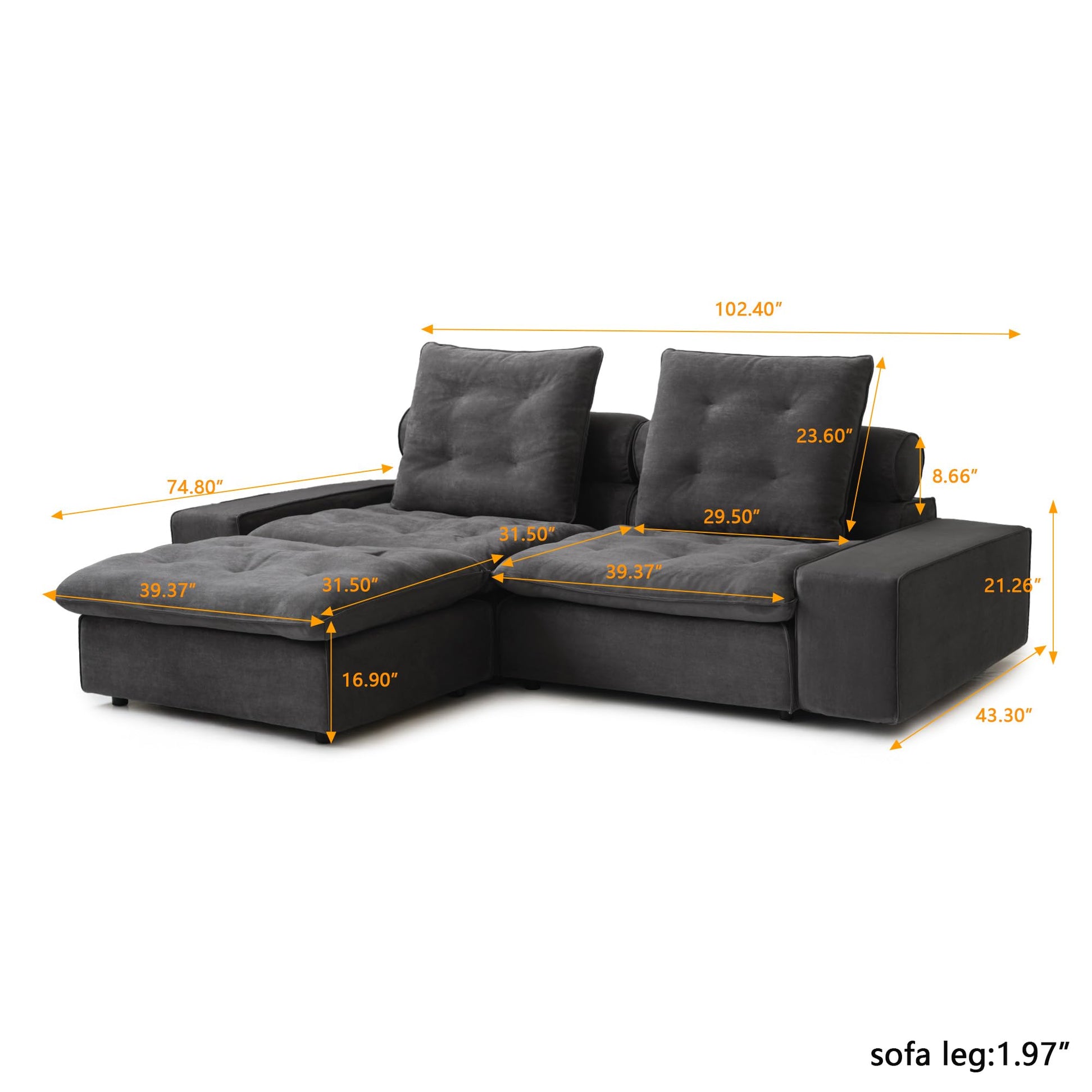 Cloud Modular Sectional Sofa, Luxury Velvet Couch Sofas for Living Room,74inch Corner Seater