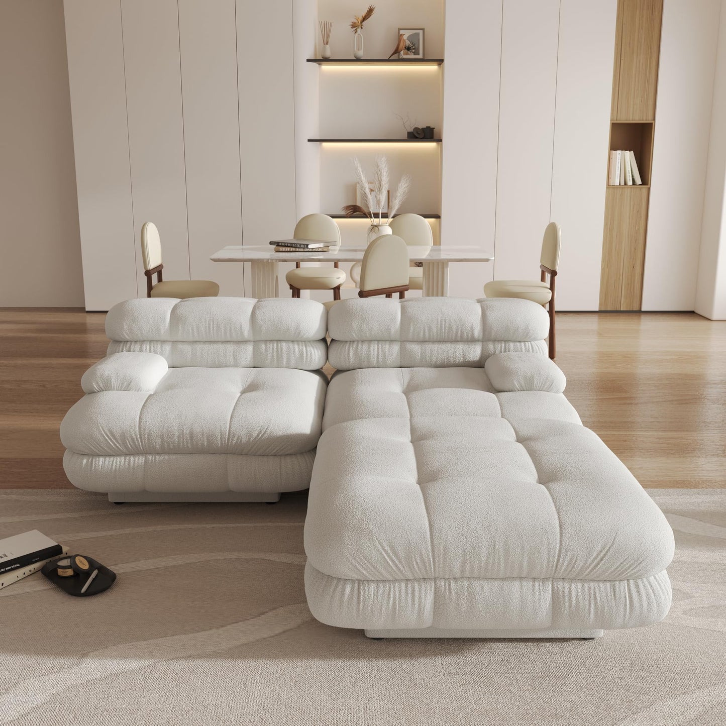 Modular Sectional Couch for Living Room, 109.83" Inline L Shaped Sofa Couch, Minimalist Sofa Couch,3 Seater and 1 Ottoman Deep Seat Couch Deep Seat (Beige, 4 Seater)