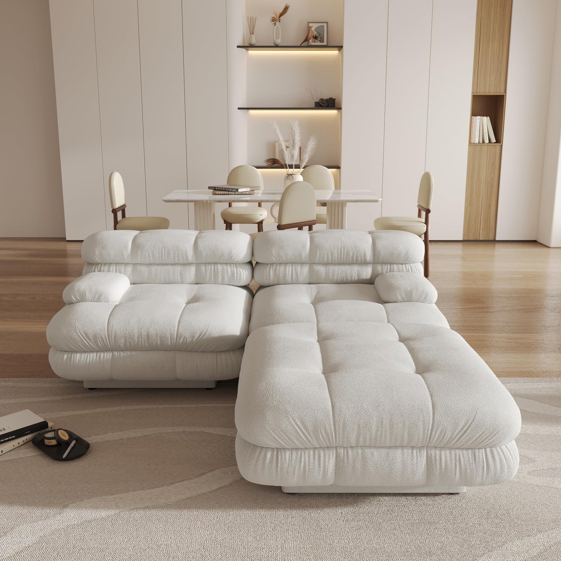 Modular Sectional Couch for Living Room, 109.83" Inline L Shaped Sofa Couch, Minimalist Sofa Couch,3 Seater and 1 Ottoman Deep Seat Couch Deep Seat (Beige, 4 Seater)