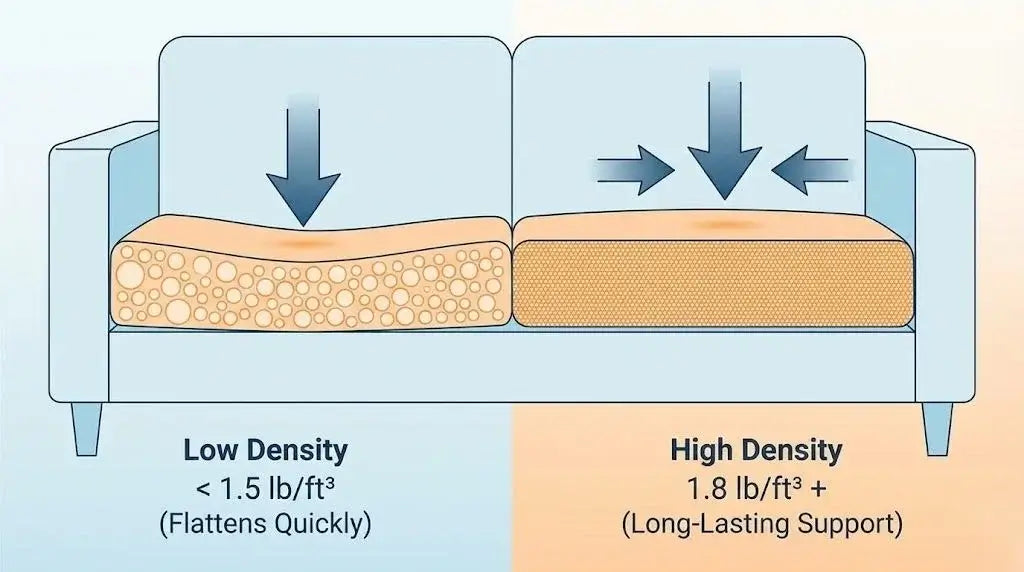 A high quality and comfortable sofa with high density while a cheap sofa with low density  WJS Home