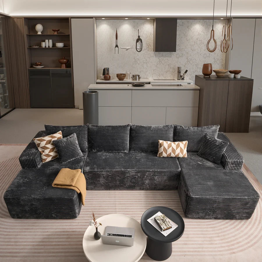 A picture of Ovios U-Shaped Boneless Couch and coffee tables in a living room