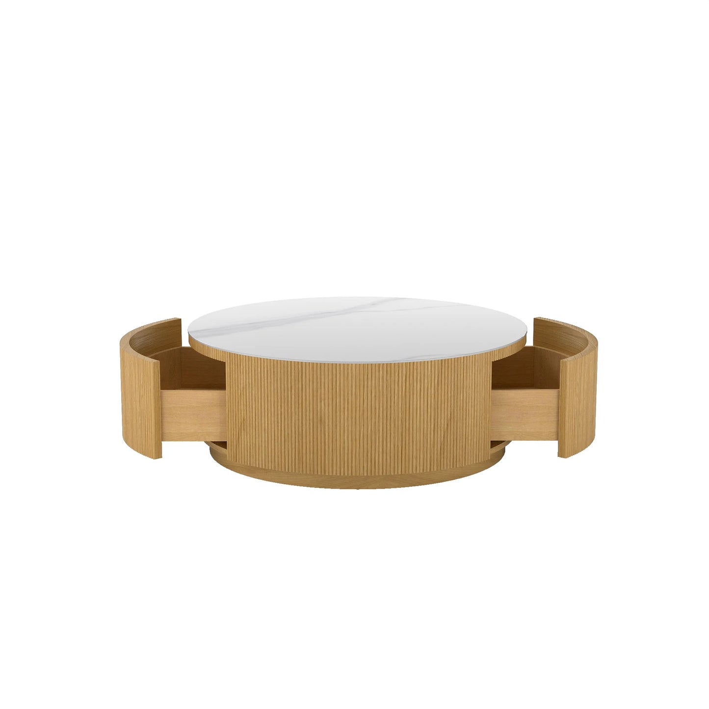 Aero Sintered Stone Coffee Table | 34" Walnut Round With 2 Drawers