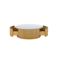 Aero Sintered Stone Coffee Table | 34" Walnut Round With 2 Drawers