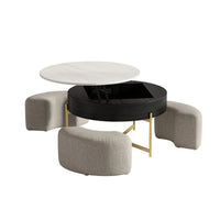 Aero Sintered Stone Coffee Table | 32" Monochrome Round With 3 Stools