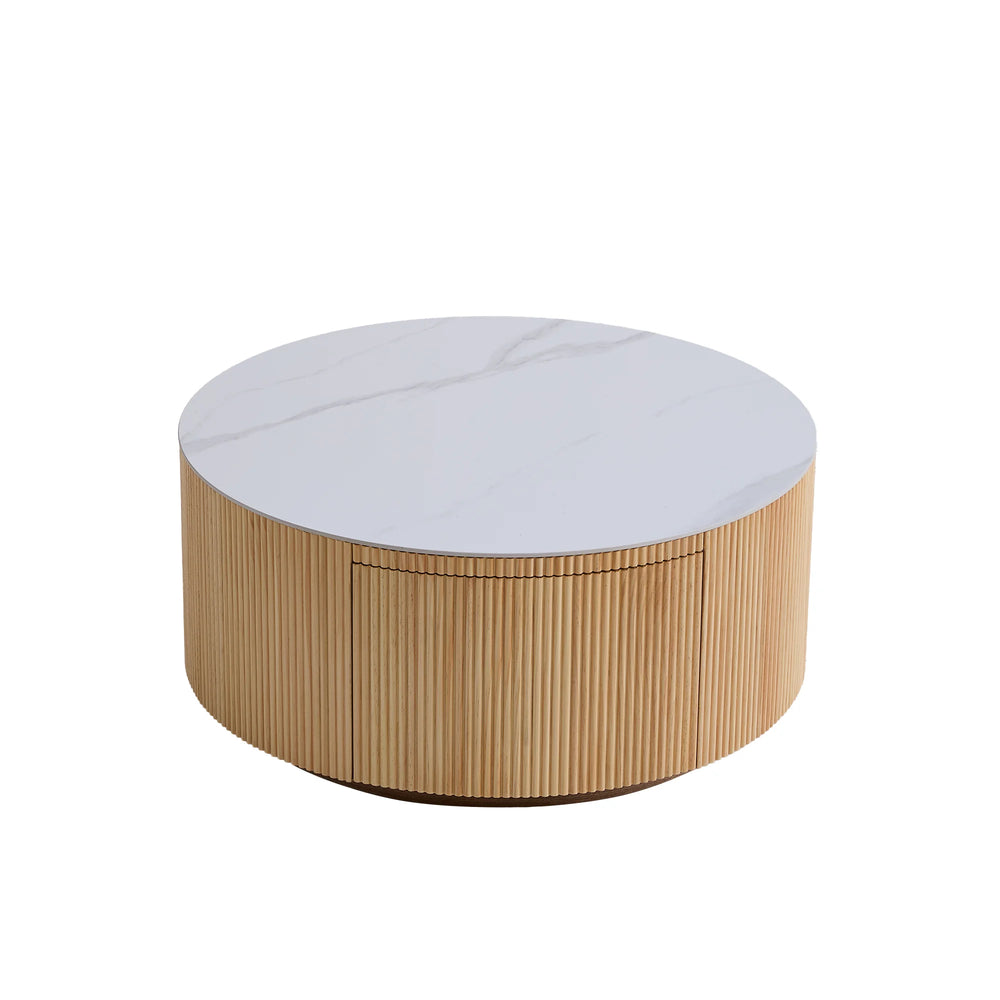 Aero Sintered Stone Coffee Table | 34" Walnut Round With 2 Drawers