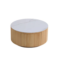 Aero Sintered Stone Coffee Table | 34" Walnut Round With 2 Drawers