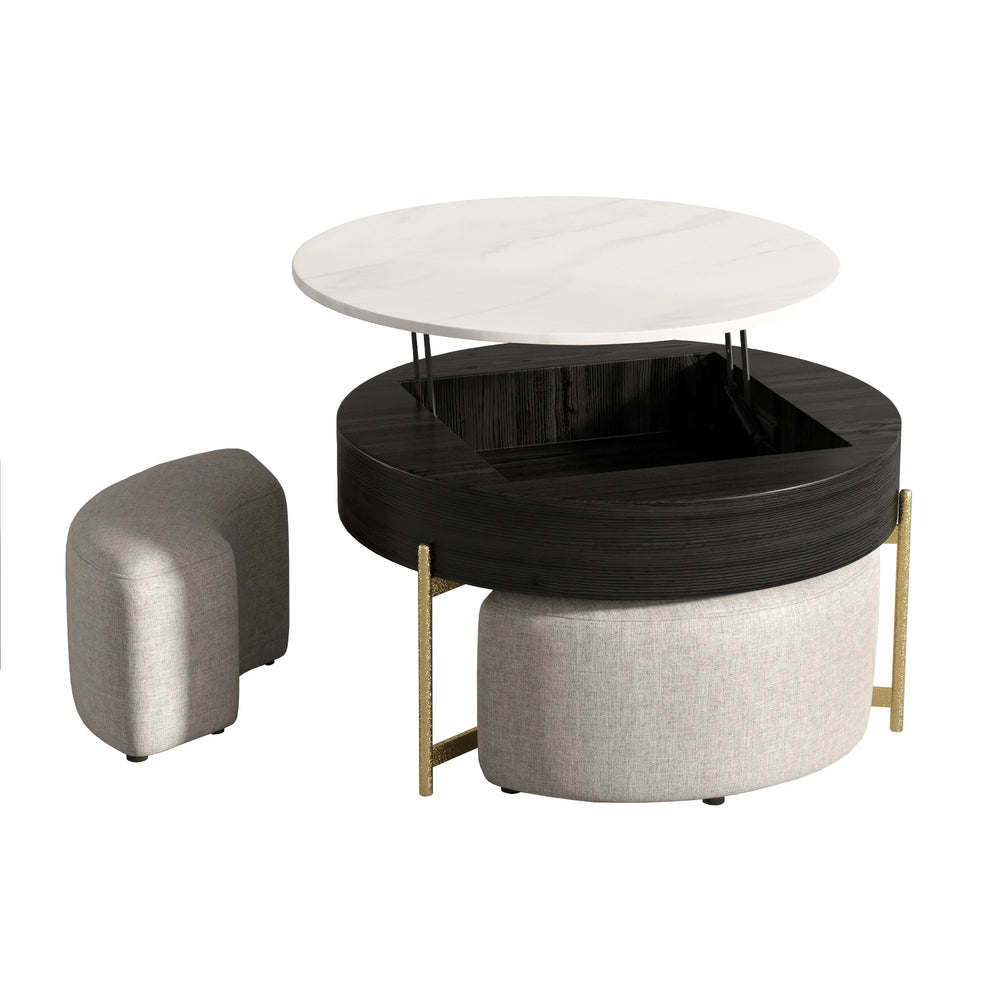 Aero Sintered Stone Coffee Table | 32" Monochrome Round With 3 Stools