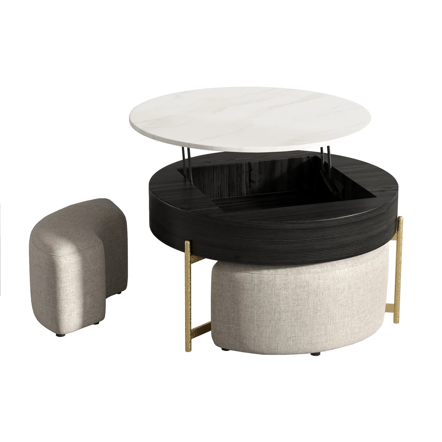 Aero Sintered Stone Coffee Table | 32" Monochrome Round With 3 Stools