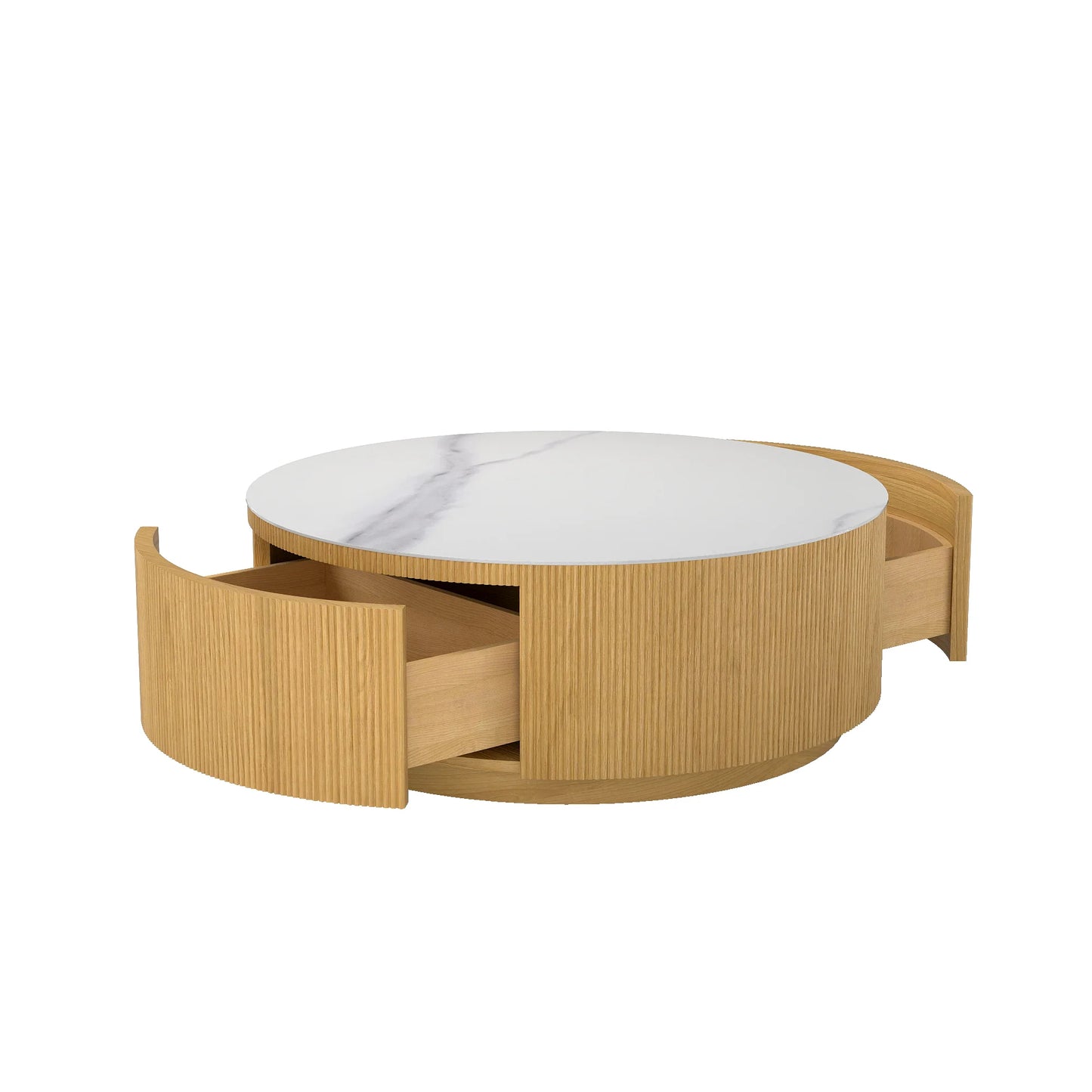 Aero Sintered Stone Coffee Table | 34" Walnut Round With 2 Drawers