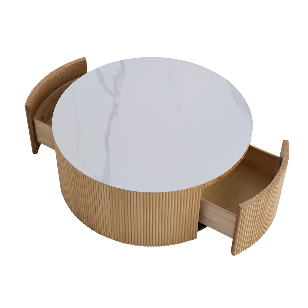 Aero Sintered Stone Coffee Table | 34" Walnut Round With 2 Drawers