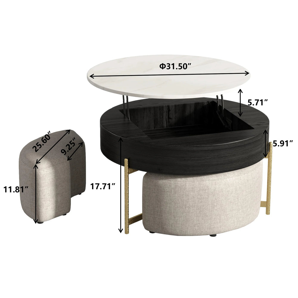 Aero Sintered Stone Coffee Table | 32" Monochrome Round With 3 Stools