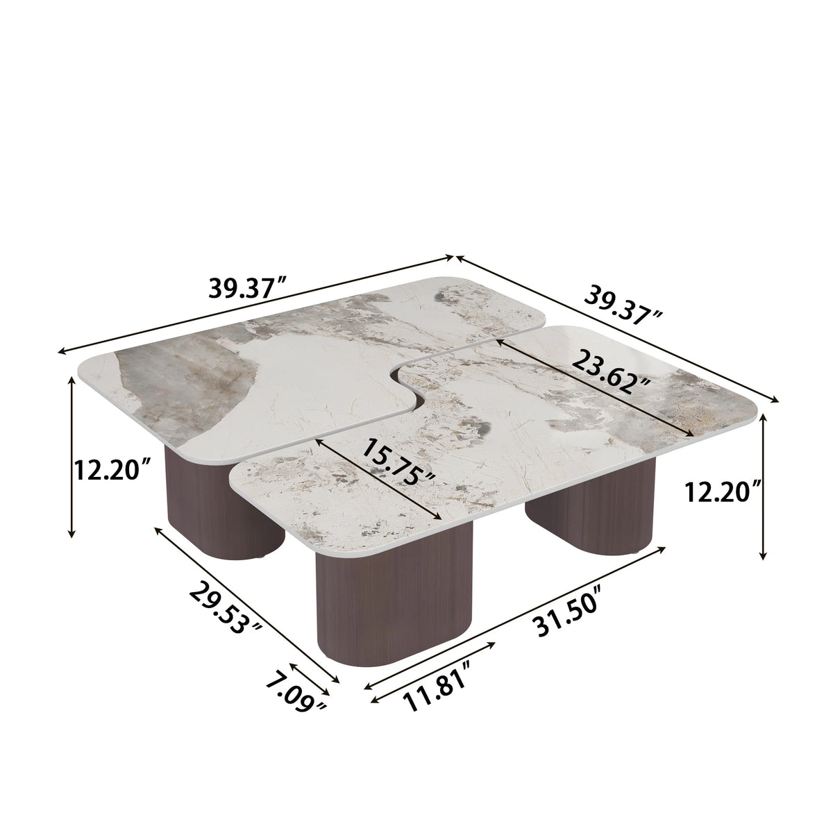 Aero Sintered Stone Coffee Table | 40" White Square With 4 Legs