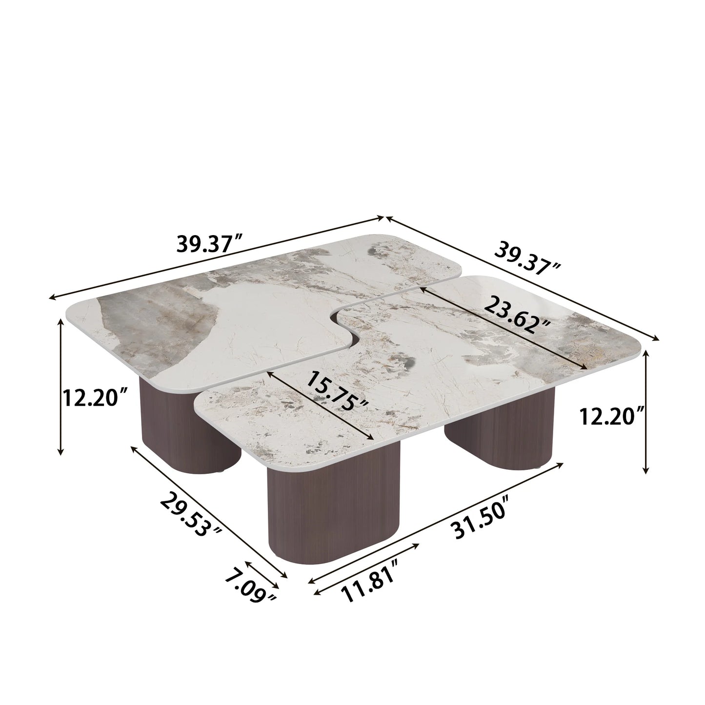 Aero Sintered Stone Coffee Table | 40" White Square With 4 Legs