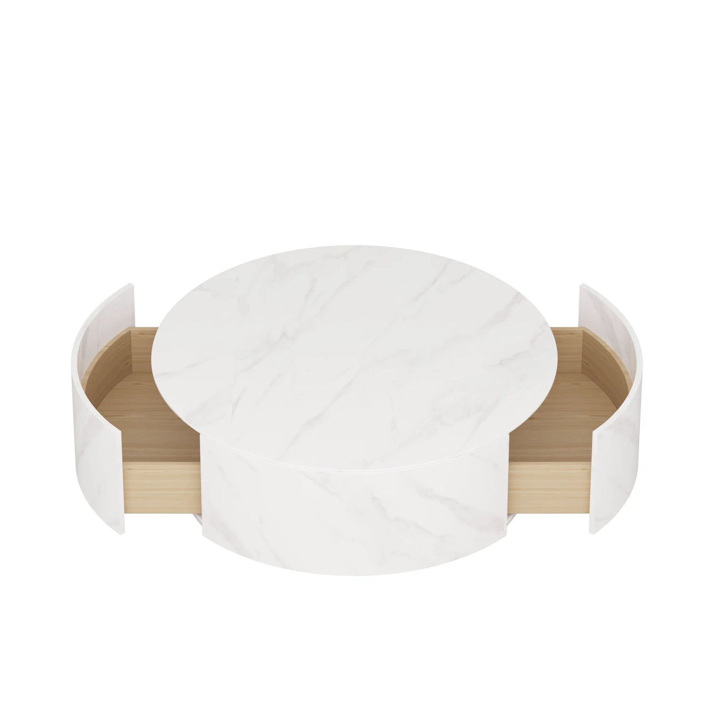 Aero Sintered Stone Coffee Table | 34" White Round With 2 Drawers