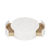 Aero Sintered Stone Coffee Table | 34" White Round With 2 Drawers