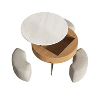 Aero Sintered Stone Coffee Table | 32" Walnut Round With 3 Stools