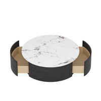Aero Sintered Stone Coffee Table | 34" Monochrome Round With 2 Drawers