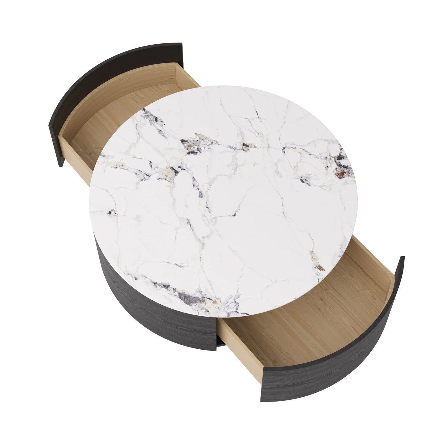 Aero Sintered Stone Coffee Table | 34" Monochrome Round With 2 Drawers