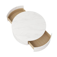 Aero Sintered Stone Coffee Table | 34" White Round With 2 Drawers