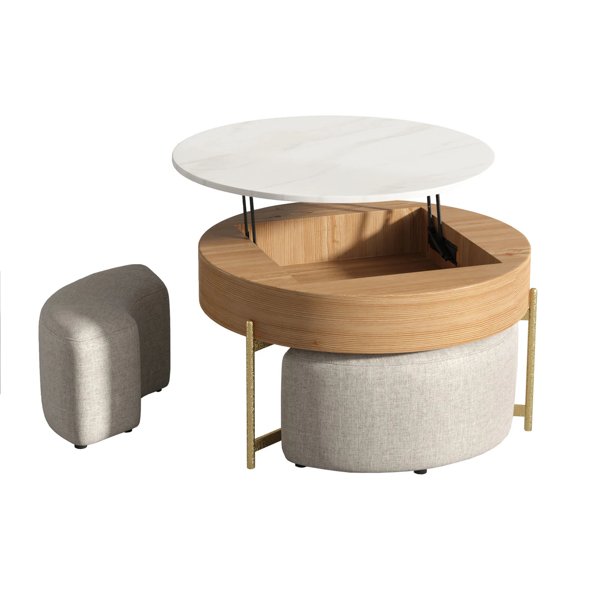 Aero Sintered Stone Coffee Table | 32" Walnut Round With 3 Stools