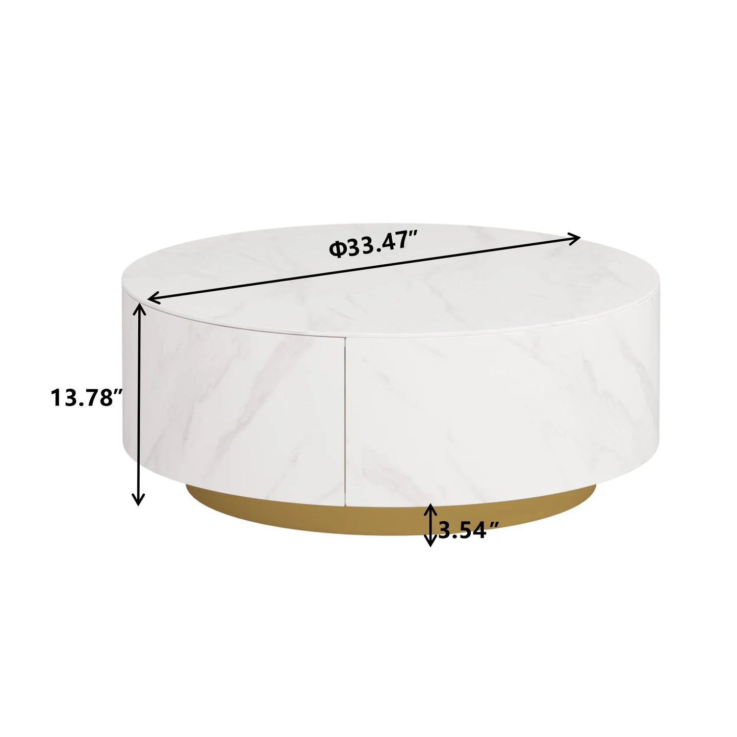 Aero Sintered Stone Coffee Table | 34" White Round With 2 Drawers