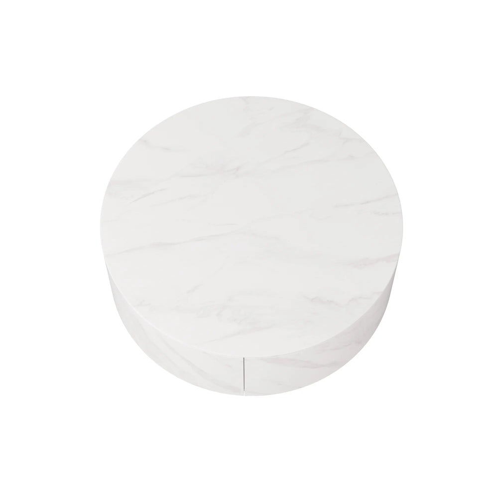 Aero Sintered Stone Coffee Table | 34" White Round With 2 Drawers