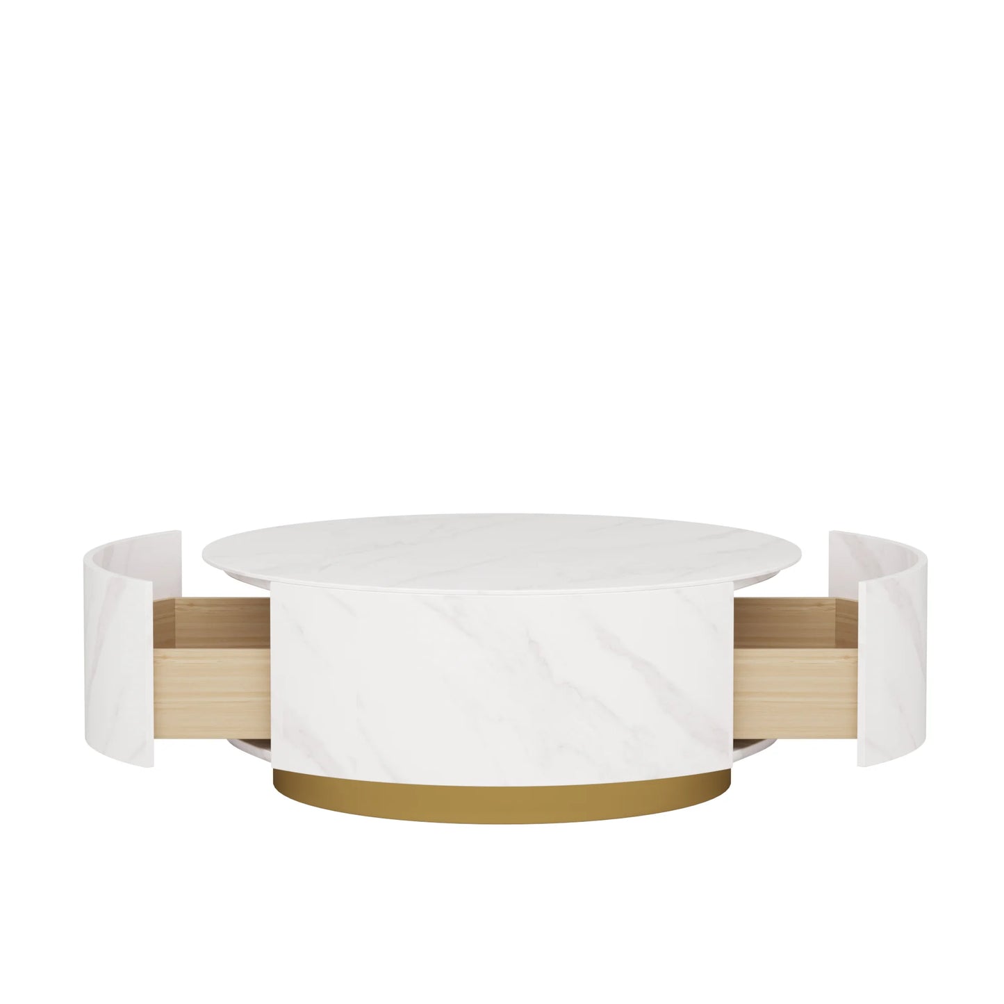 Aero Sintered Stone Coffee Table | 34" White Round With 2 Drawers