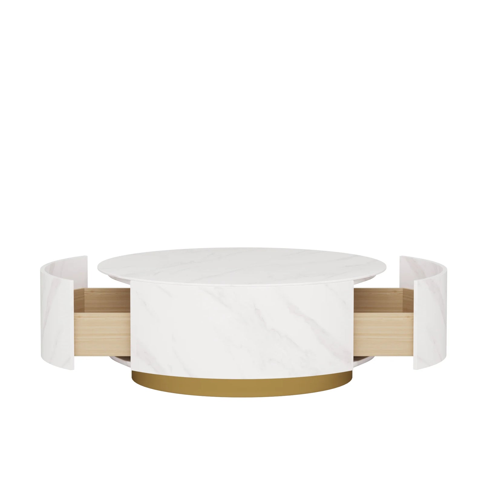 Aero Sintered Stone Coffee Table | 34" White Round With 2 Drawers