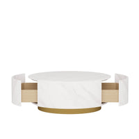 Aero Sintered Stone Coffee Table | 34" White Round With 2 Drawers