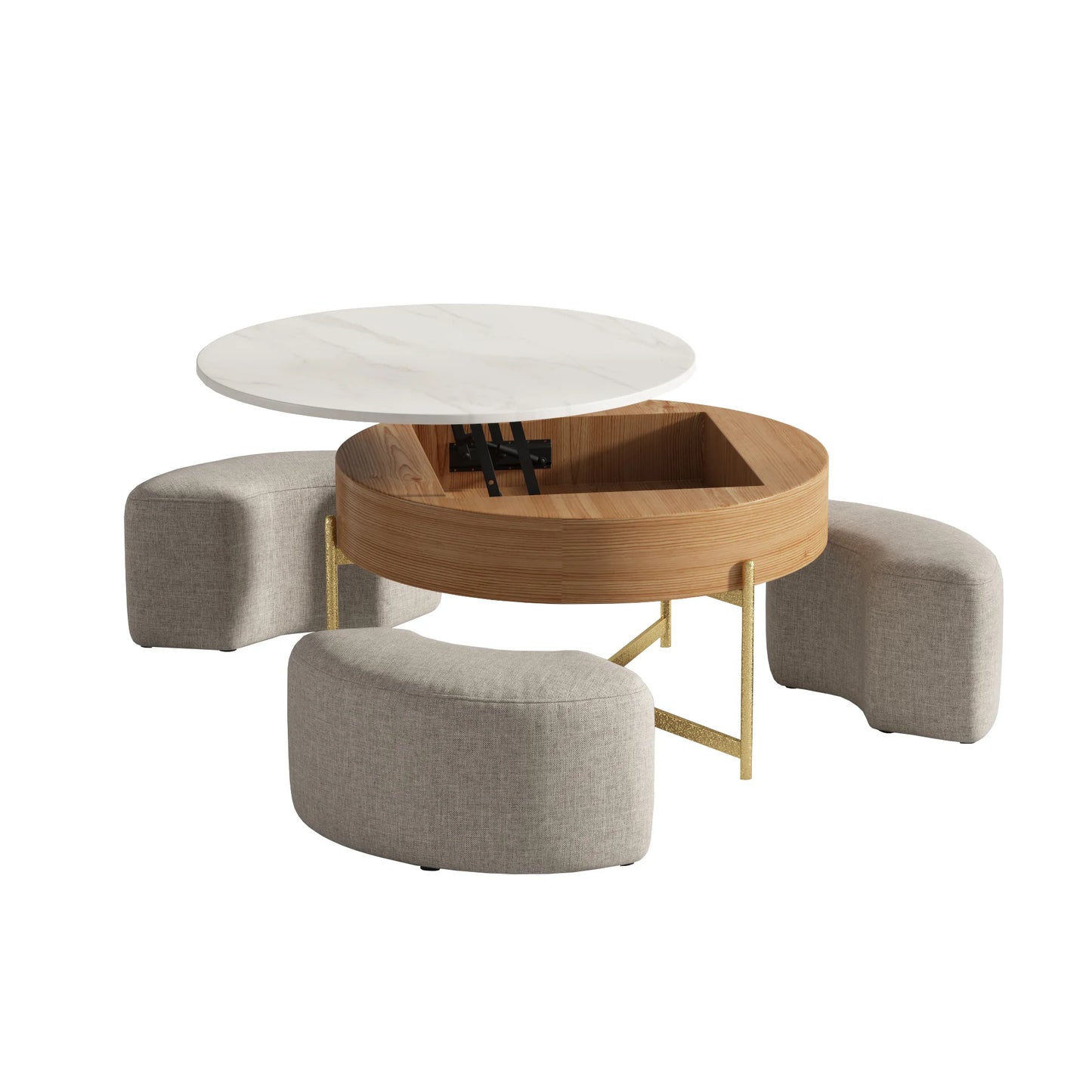 Aero Sintered Stone Coffee Table | 32" Walnut Round With 3 Stools