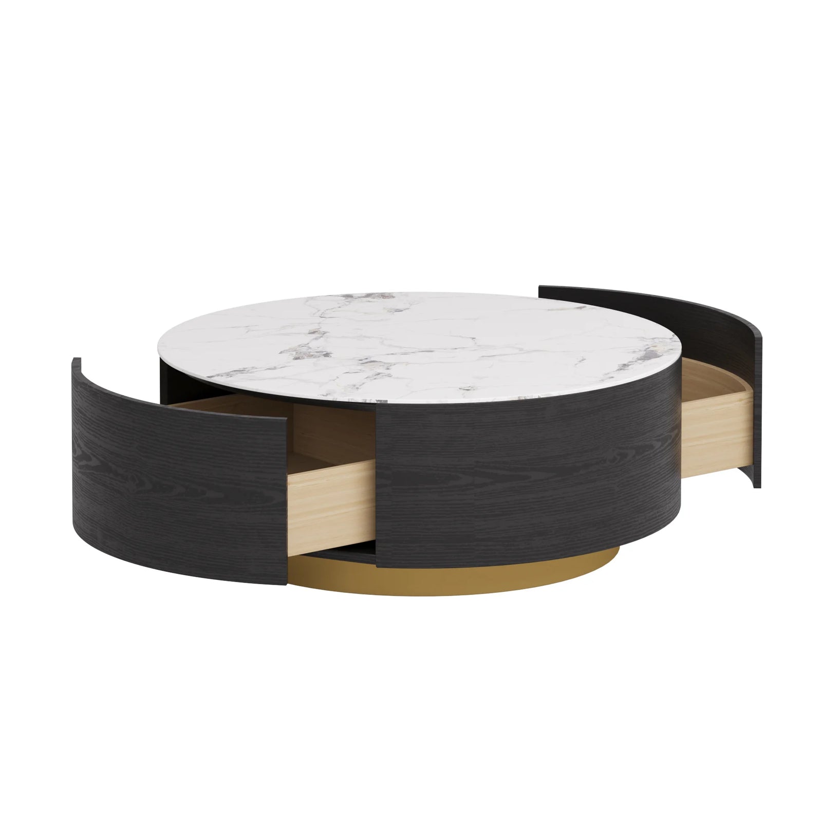 Aero Sintered Stone Coffee Table | 34" Monochrome Round With 2 Drawers