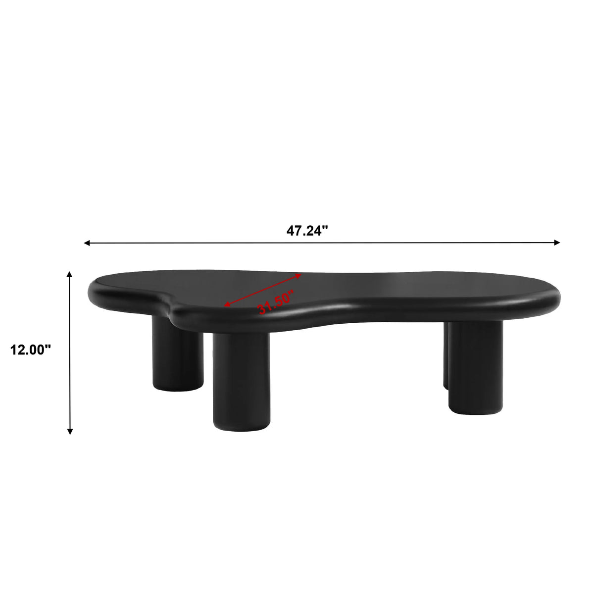 Aura Wood Coffee Table | 48" Black Irregular With 4 Legs