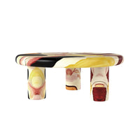 Aura Wood Coffee Table | 31" Multicolored Round With 3 Legs