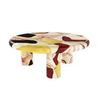 Aura Wood Coffee Table | 31" Multicolored Round With 3 Legs