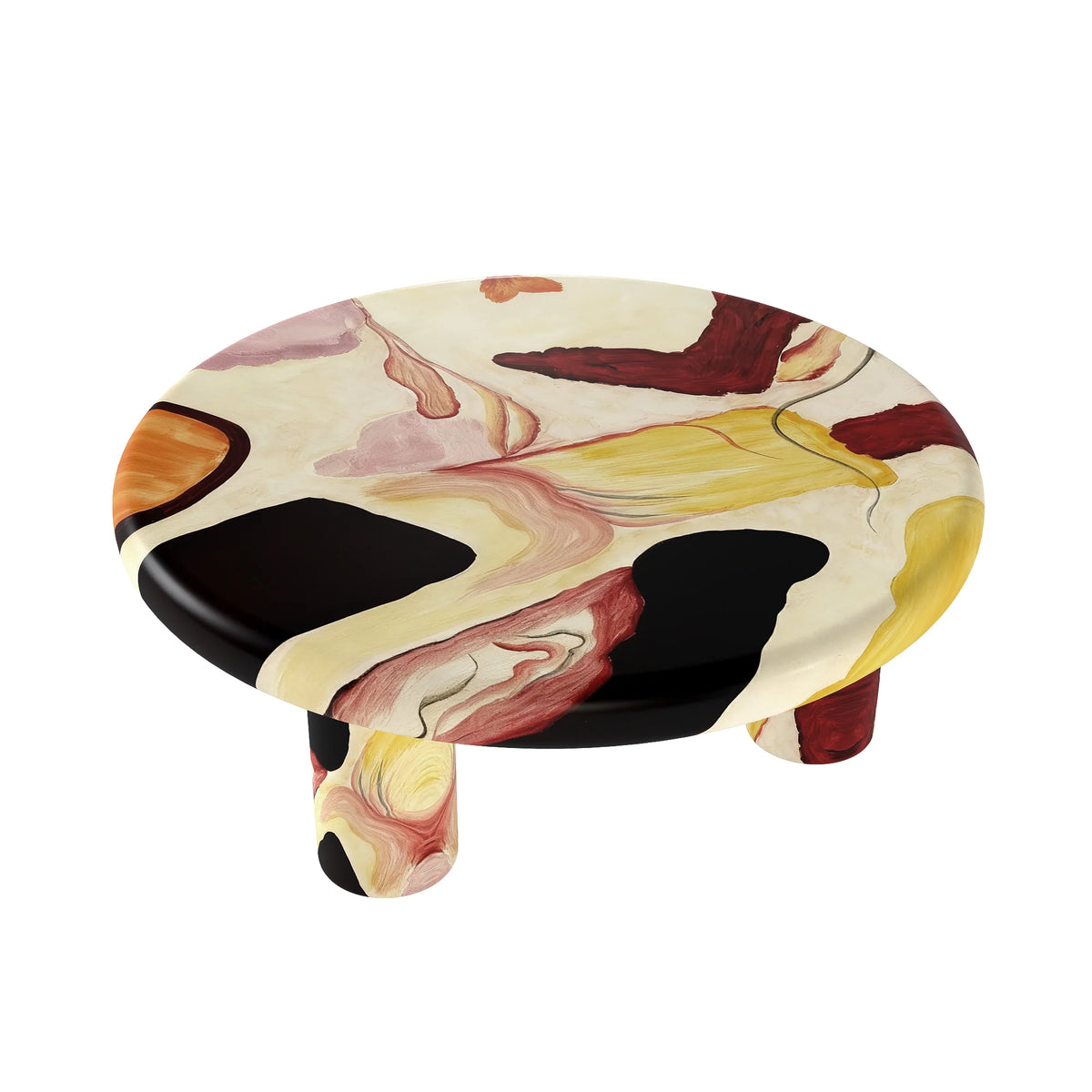 Aura Wood Coffee Table | 31" Multicolored Round With 3 Legs