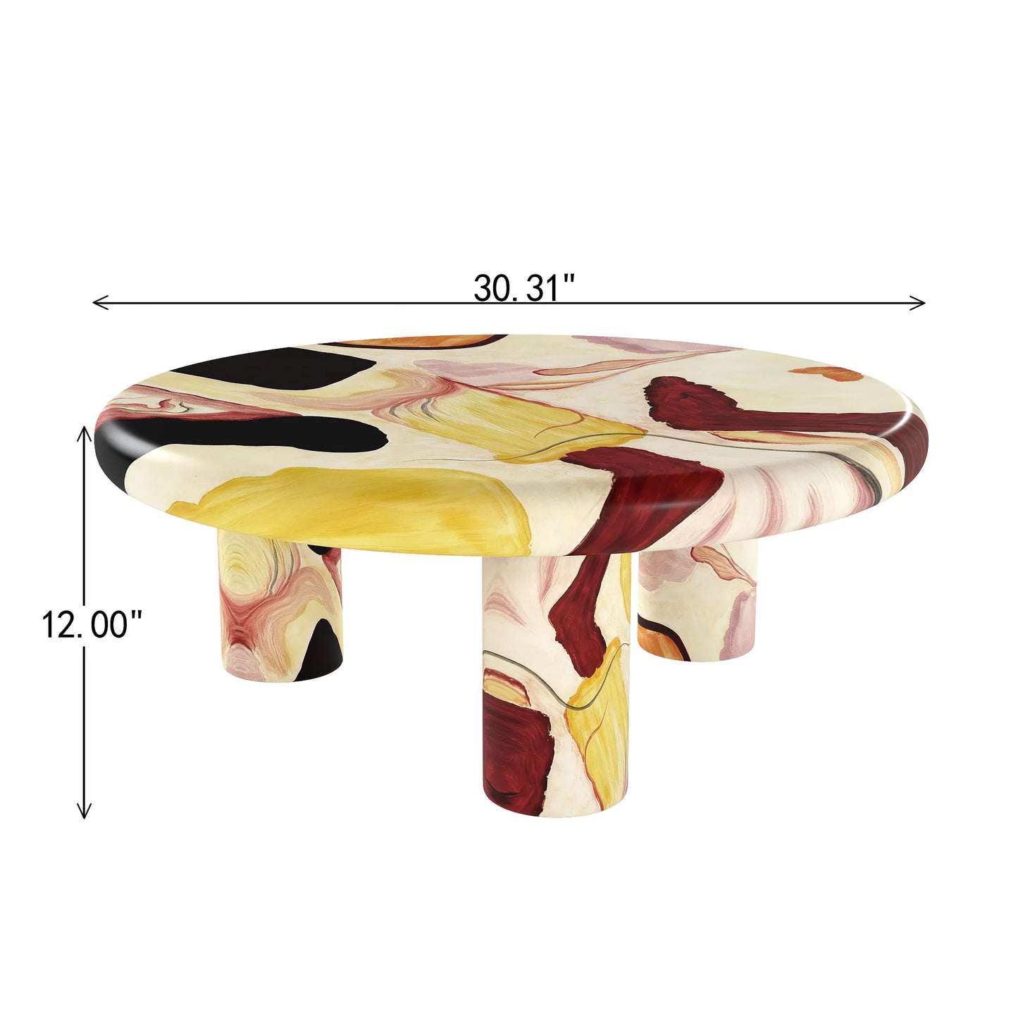 Aura Wood Coffee Table | 31" Multicolored Round With 3 Legs