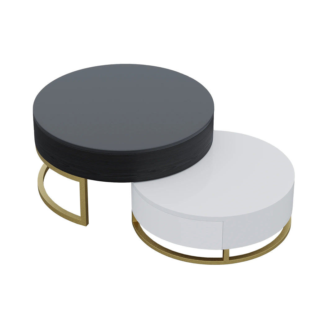 Aura Wood Coffee Table | 32" Black Round With Nesting