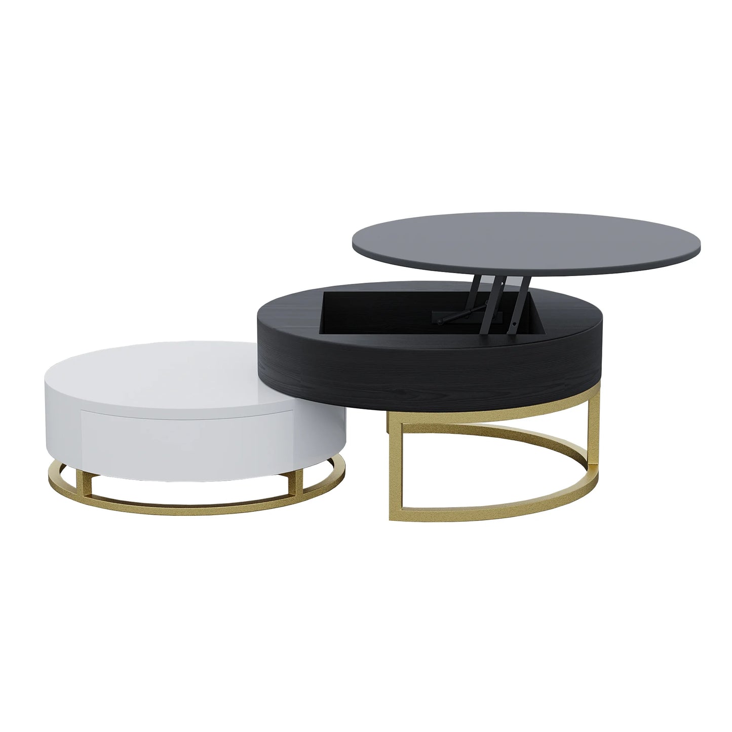 Aura Wood Coffee Table | 32" Black Round With Nesting
