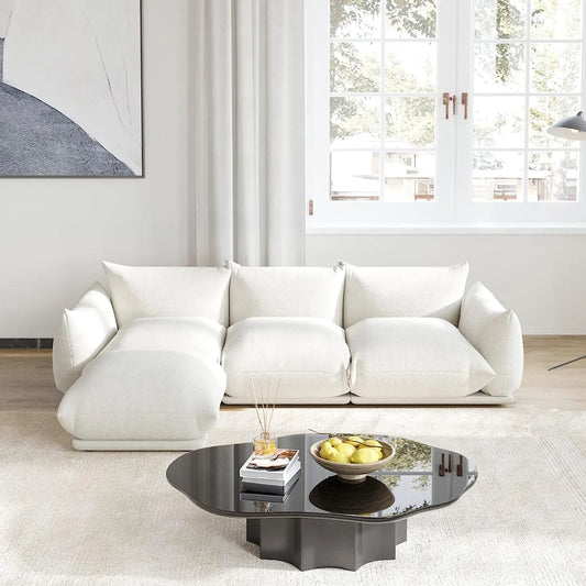 Matrix Modern Sectional Sofas | Beige Chenille Couch Sectionals 3-seaters with 1 Ottoman