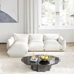 Matrix Modern Sectional Sofas | Beige Chenille Couch Sectionals 3-seaters with 1 Ottoman