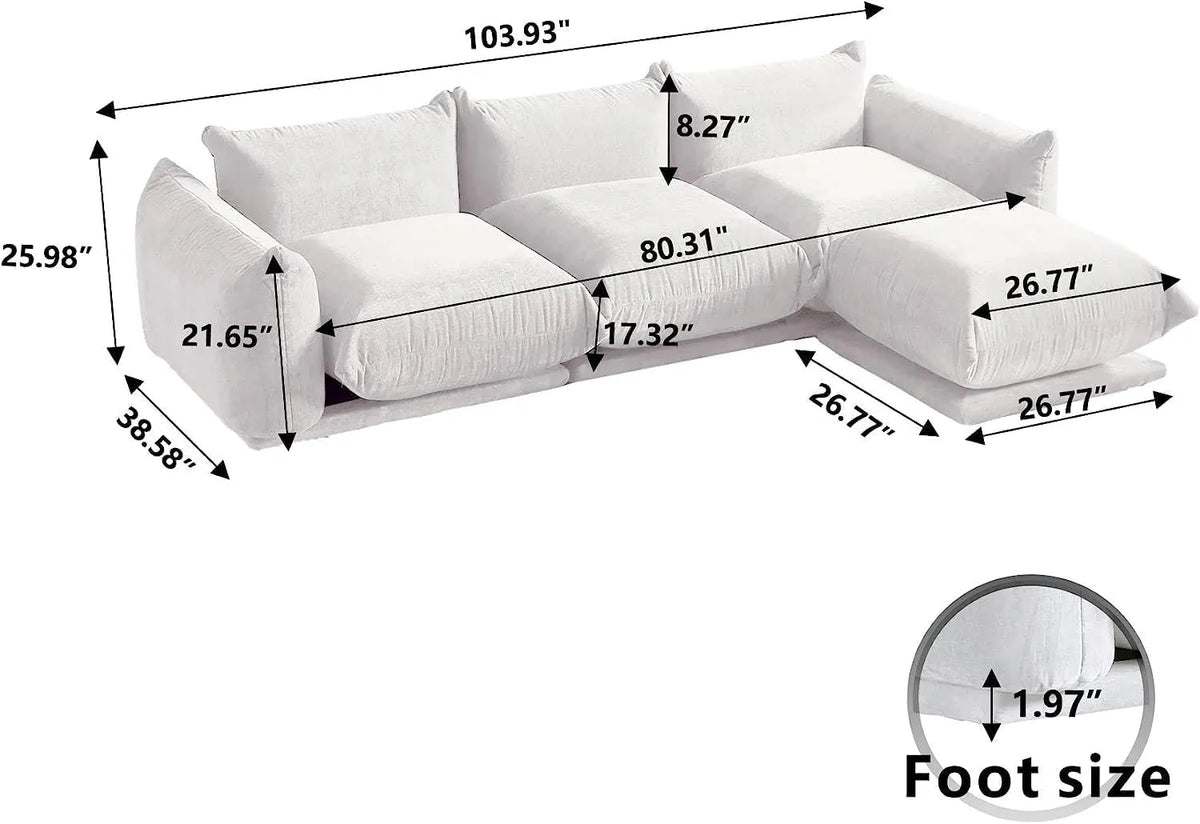 Sofá modular en forma de L Matrix de 3 plazas, color beige | 4 piezas (incluye 1 otomana), tela de chenilla, gran capacidad.
