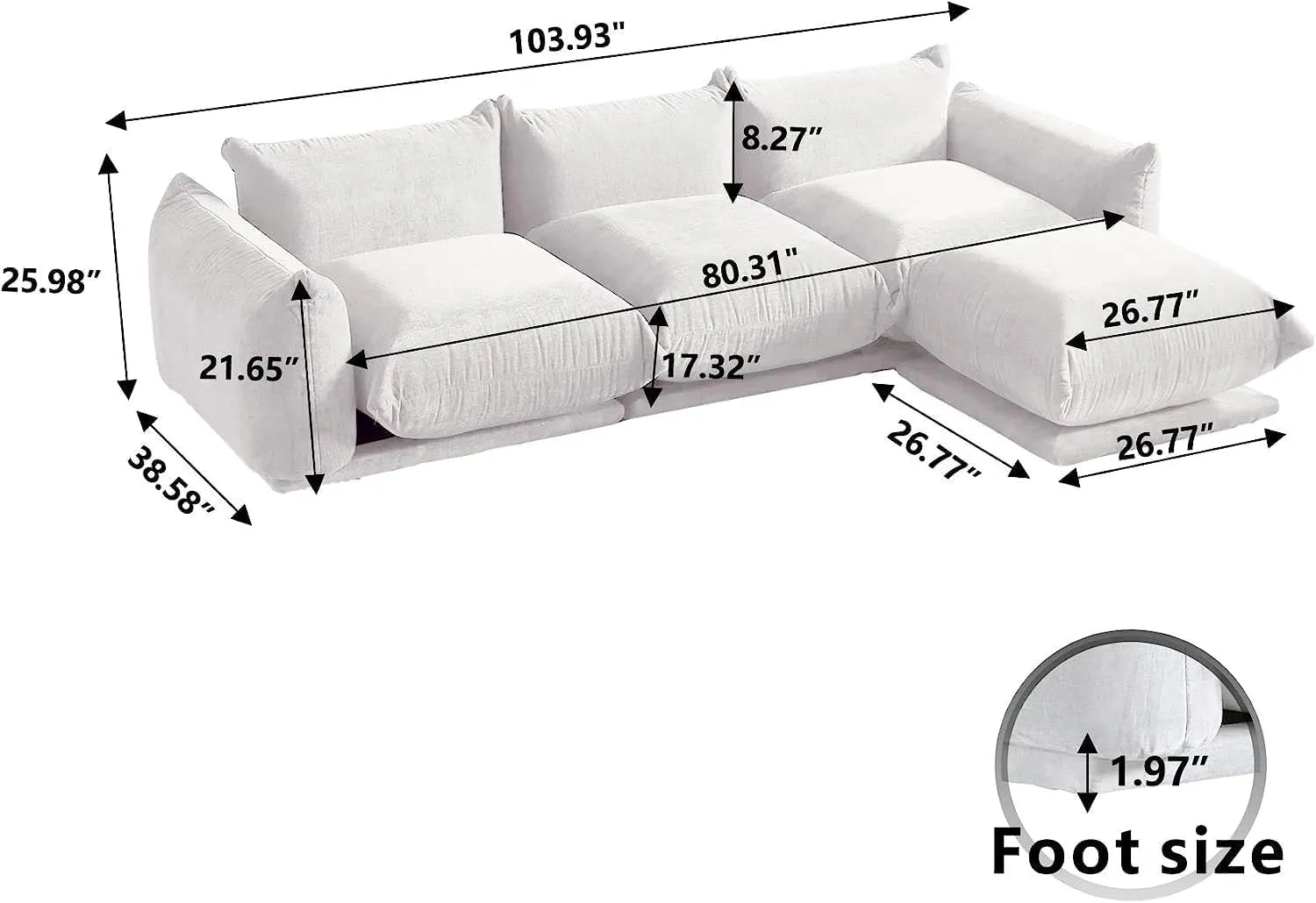 Sofá modular en forma de L Matrix de 3 plazas, color beige | 4 piezas (incluye 1 otomana), tela de chenilla, gran capacidad.
