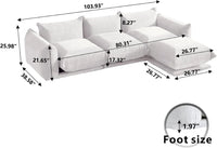 Matrix Modern Sectional Sofas | Beige Chenille Couch Sectionals 3-seaters with 1 Ottoman