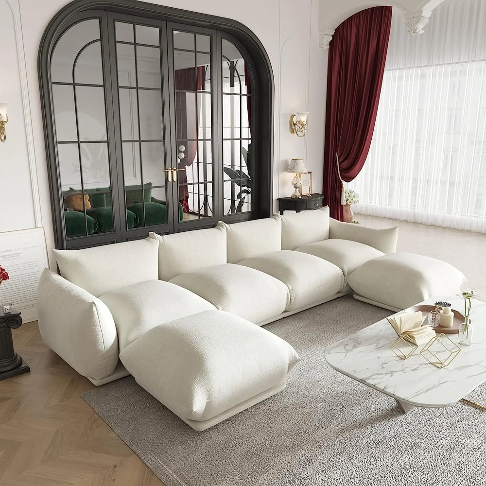 Matrix Modern Sectional Sofas | Beige Chenille Couch Sectionals 4-seaters