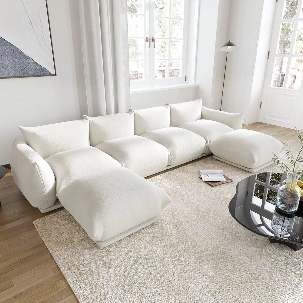Matrix Modern Sectional Sofas | Beige Chenille Couch Sectionals 4-seaters